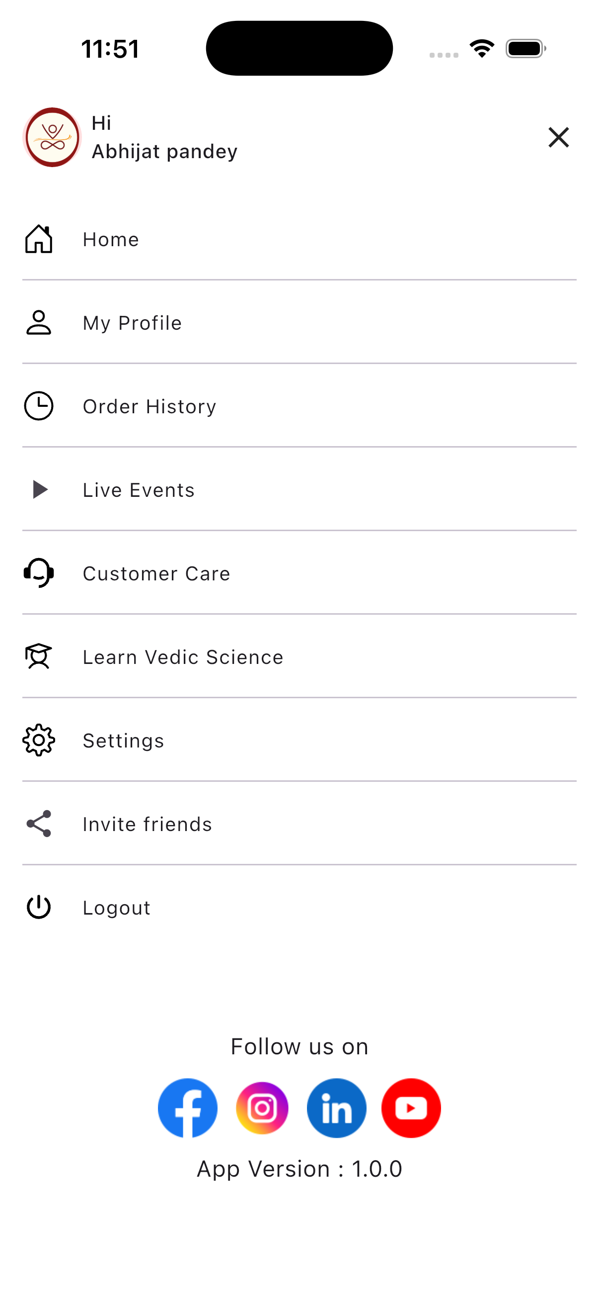 Astro Vedangam app service screen